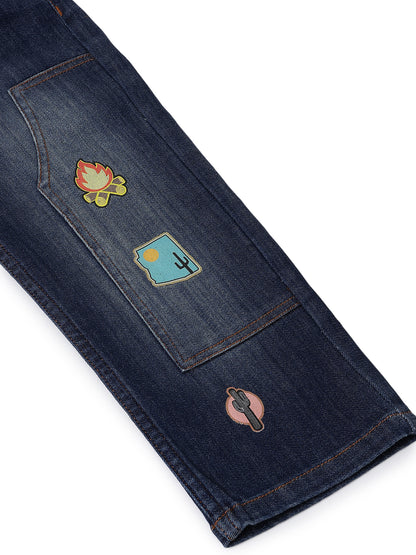 Boys Dark Blue Lycra Denim Baggy Fit Jeans