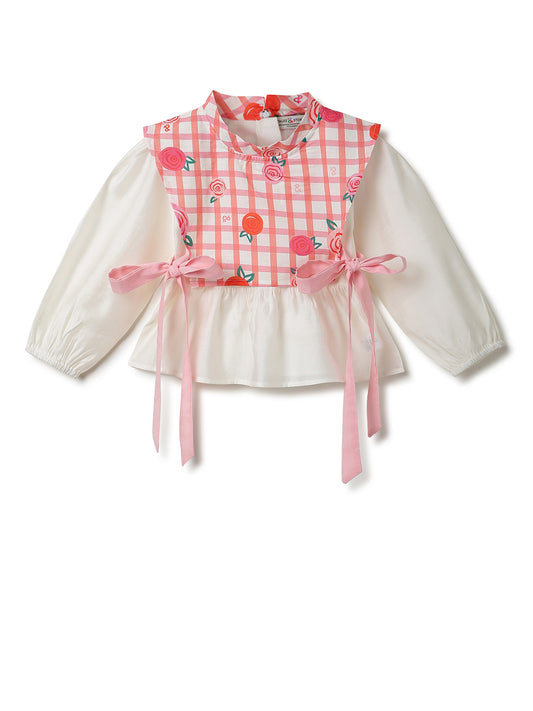 Girls Pink Checks Printed Top