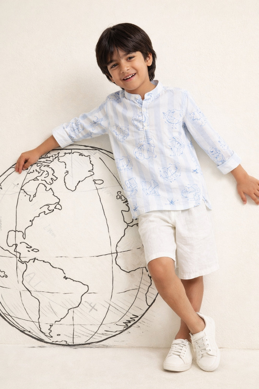 Boys Sky Blue Cotton Printed Kurta Shirt