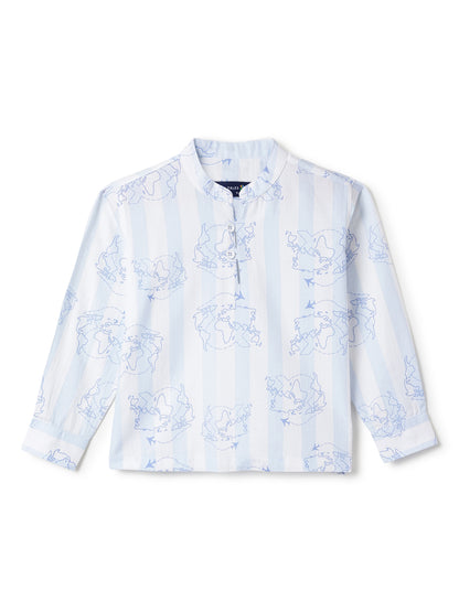 Boys Sky Blue Cotton Printed Kurta Shirt