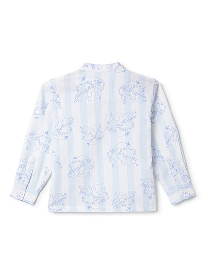 Boys Sky Blue Cotton Printed Kurta Shirt