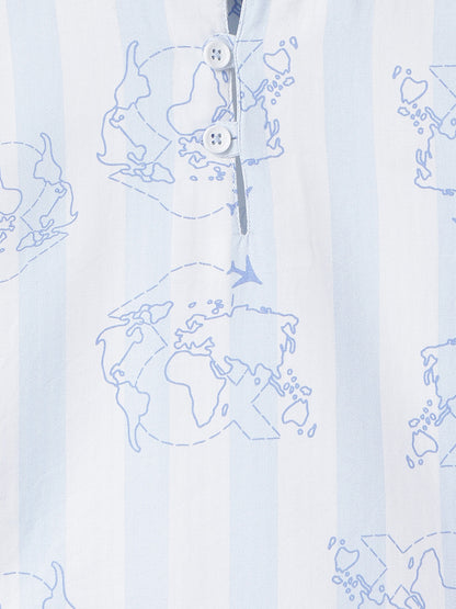 Boys Sky Blue Cotton Printed Kurta Shirt