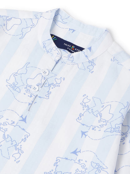 Boys Sky Blue Cotton Printed Kurta Shirt