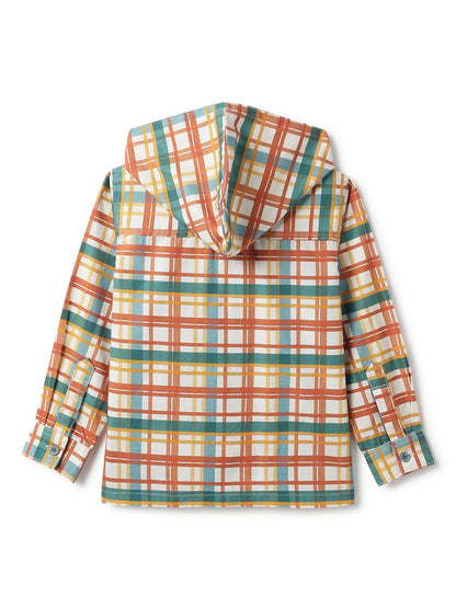 Boys  Cotton Multi Color Hooded Shirt With Light Shade Jeans Clothing Set