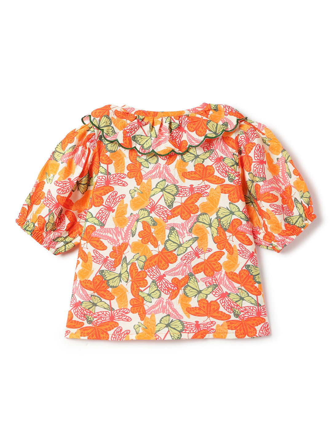 Girls Orange Butterfly Printed Top