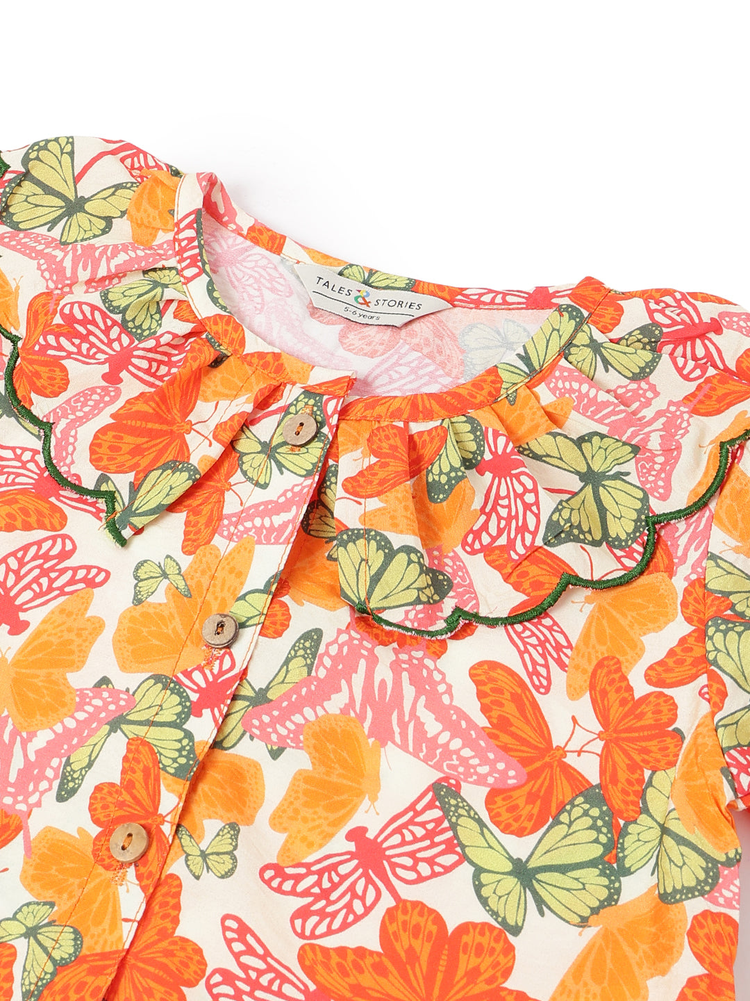 Girls Orange Butterfly Printed Top
