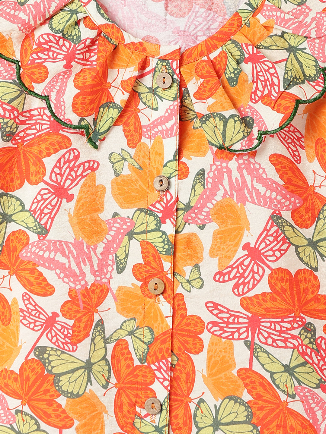 Girls Orange Butterfly Printed Top
