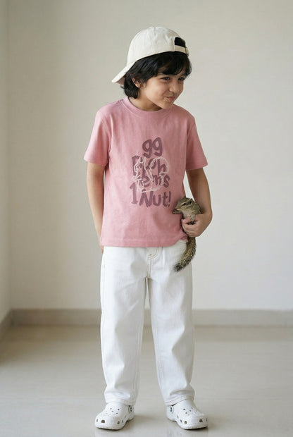 Boys Cotton Dusty Pink Printed Casual T-Shirt