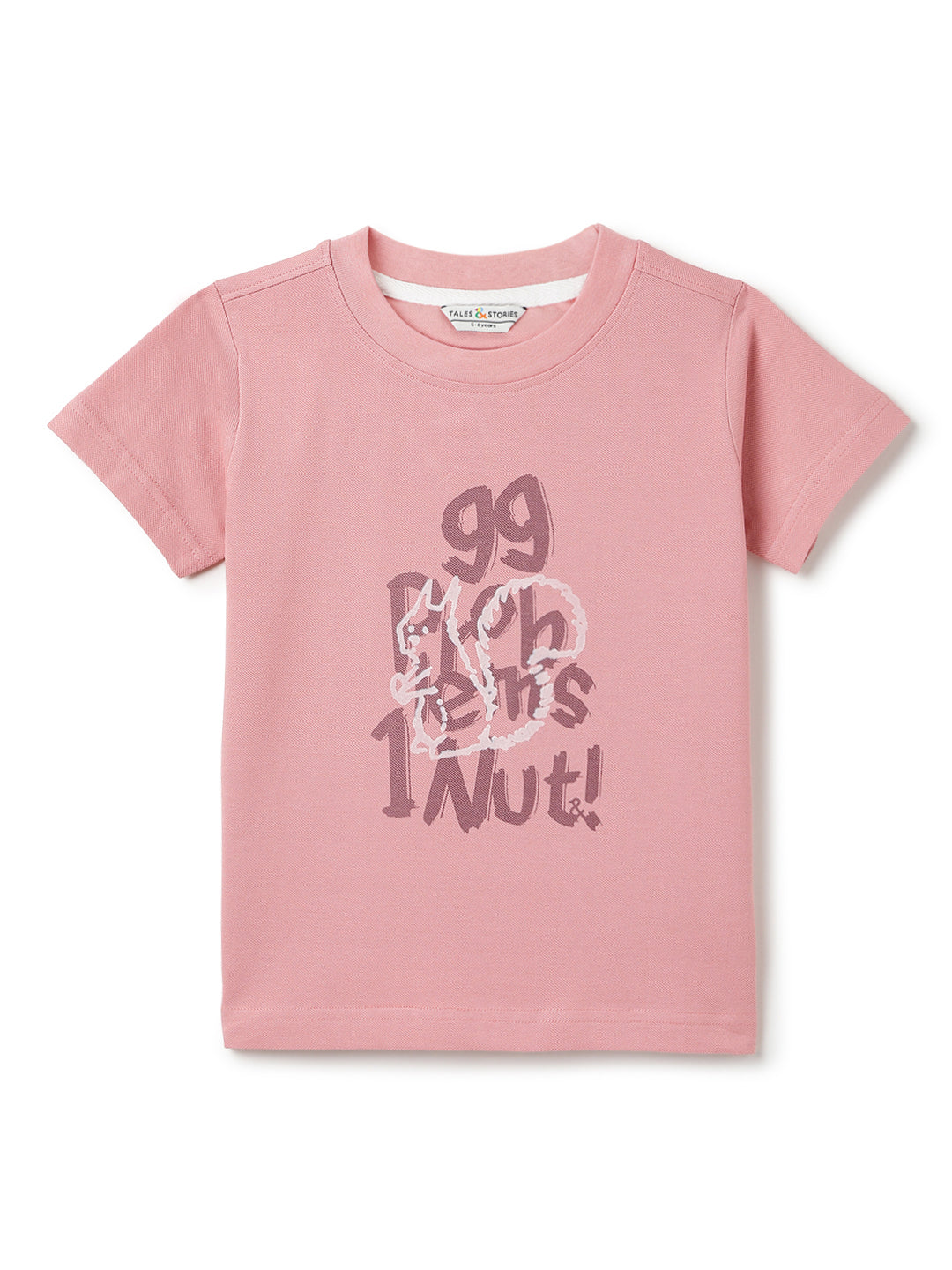 Boys Cotton Dusty Pink Printed Casual T-Shirt