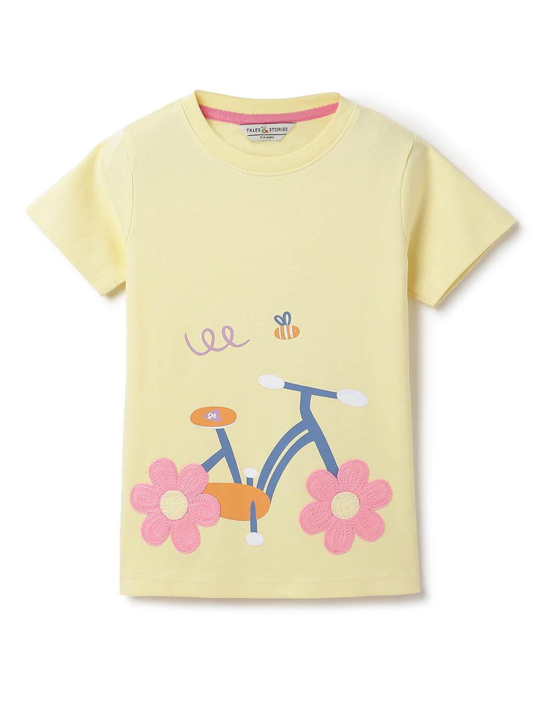 Girls Yellow Printed T-Shirt