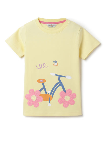 Girls Yellow Printed T-Shirt