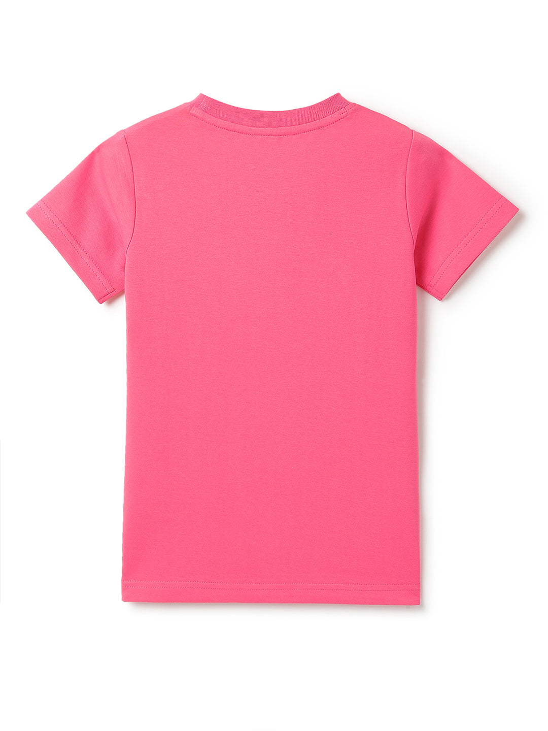 Girls Pink Lycra Floral Printed Casual T-Shirt