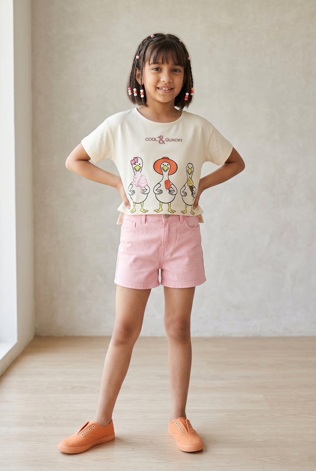 Girls Off White Printed Crop Boxy Fit T-Shirt