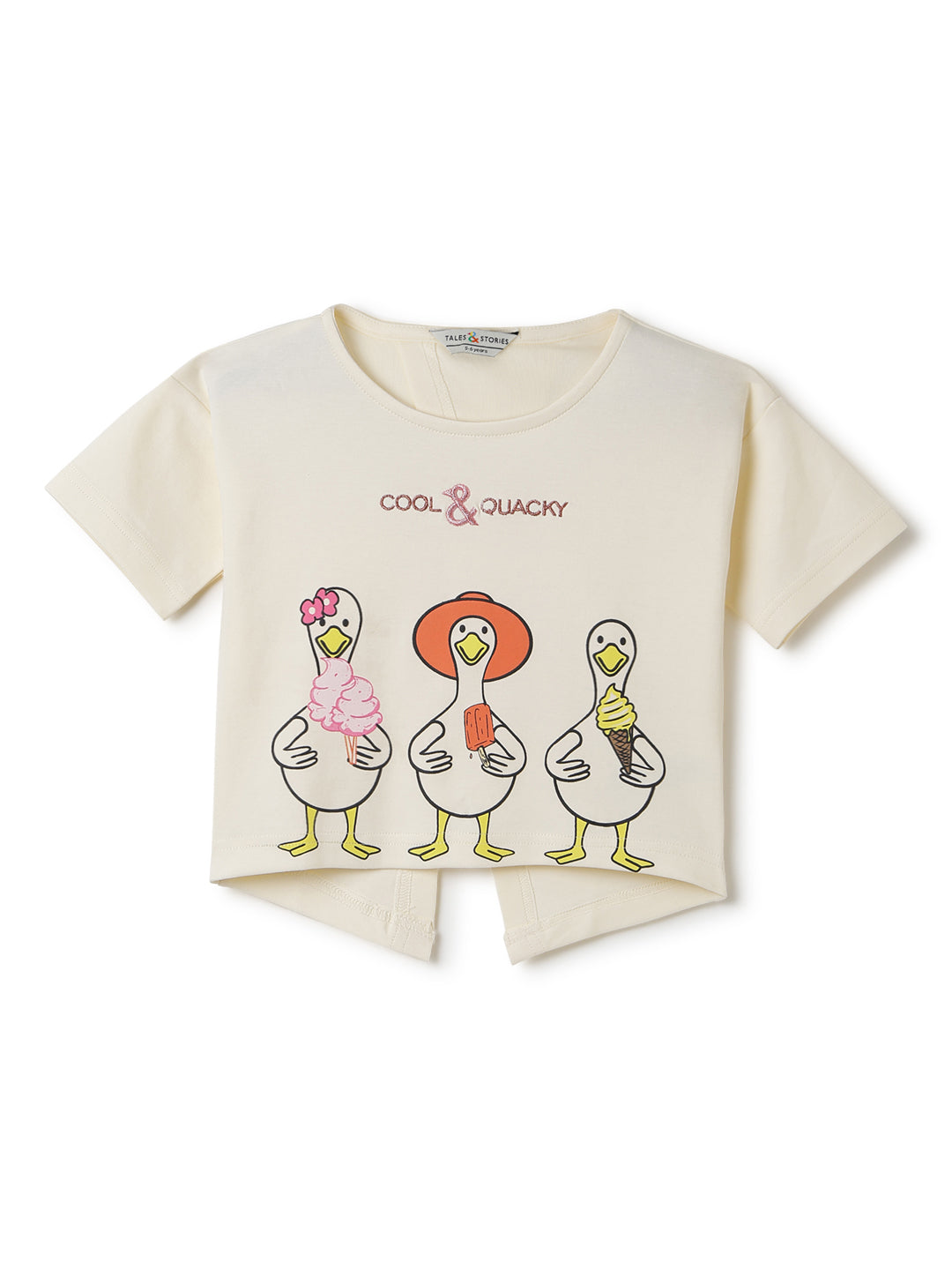 Girls Off White Printed Crop Boxy Fit T-Shirt