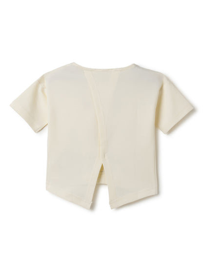 Girls Off White Printed Crop Boxy Fit T-Shirt