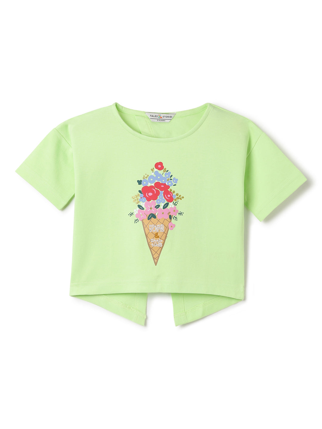 Girls Lime Green Printed Crop Boxy Fit T-Shirt