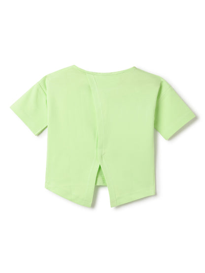 Girls Lime Green Printed Crop Boxy Fit T-Shirt