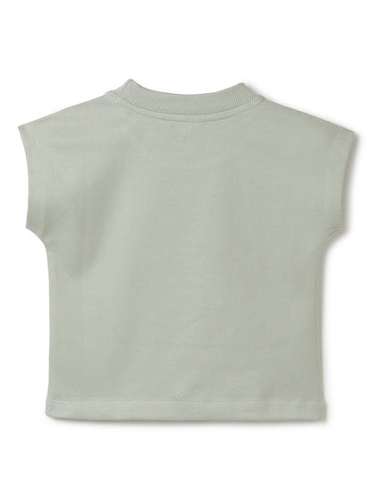 Girls Olive Green Embroidered Crop Boxy Fit Top