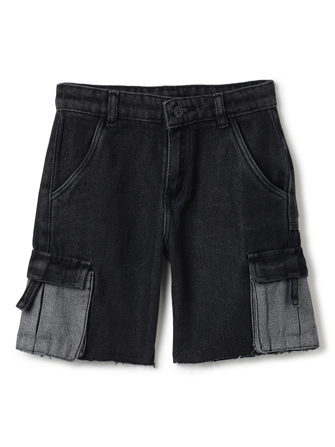 Boys Black Cargo Pocket Denim Bermuda Shorts