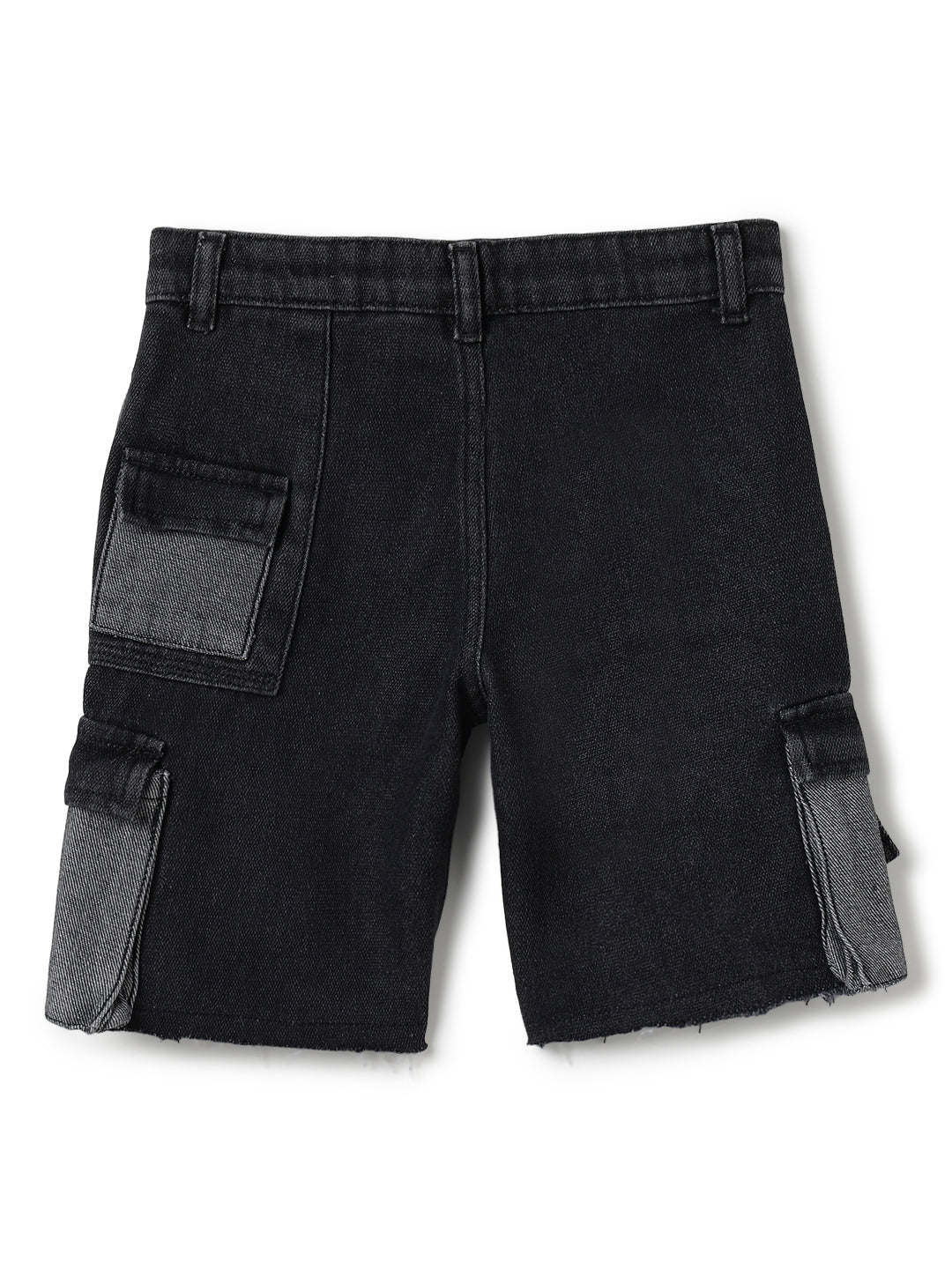 Boys Black Cargo Pocket Denim Bermuda Shorts
