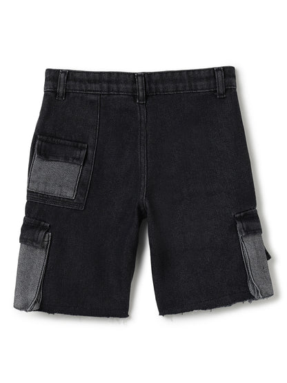 Boys Black Cargo Pocket Denim Bermuda Shorts