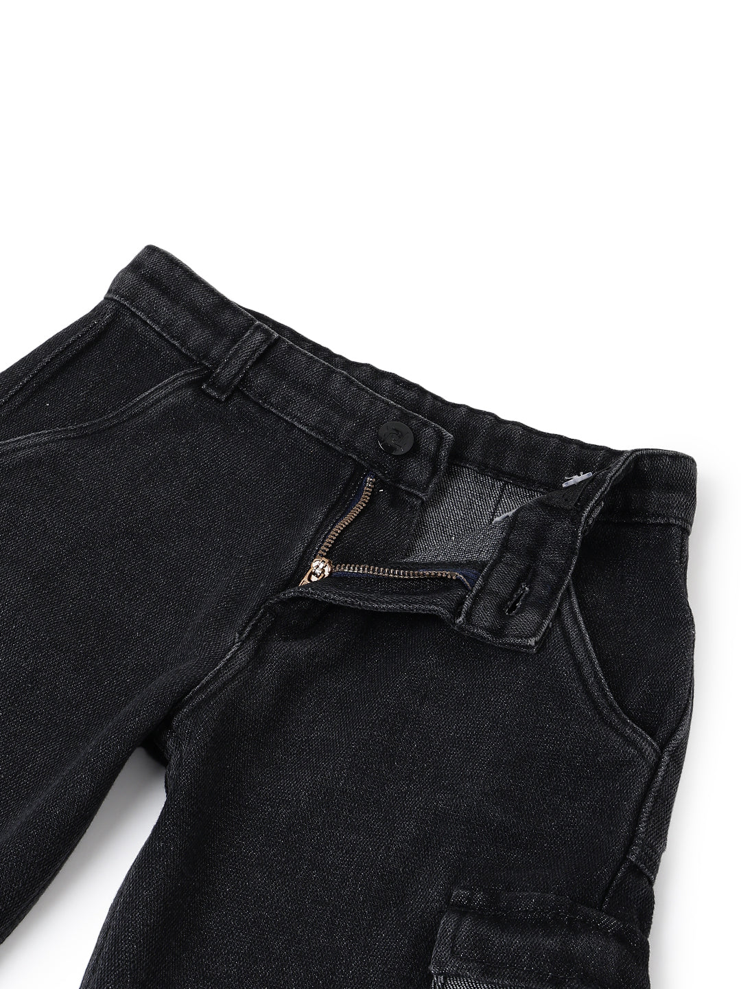 Boys Black Cargo Pocket Denim Bermuda Shorts
