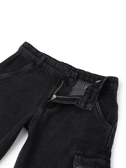 Boys Black Cargo Pocket Denim Bermuda Shorts