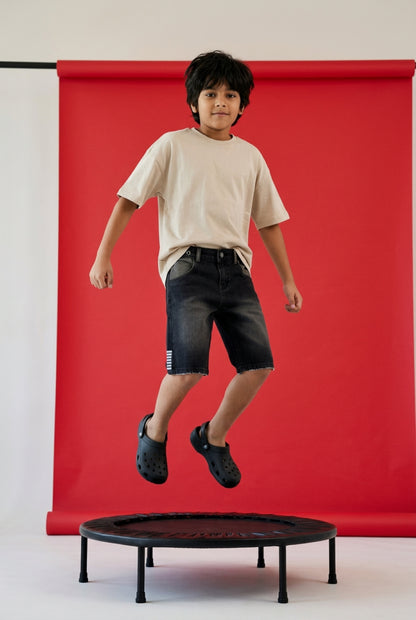 Boys Denim Black Stretchable Washed  Bermuda Shorts