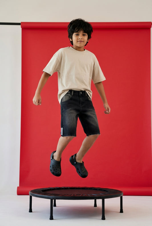 Boys Denim Black Stretchable Washed  Bermuda Shorts