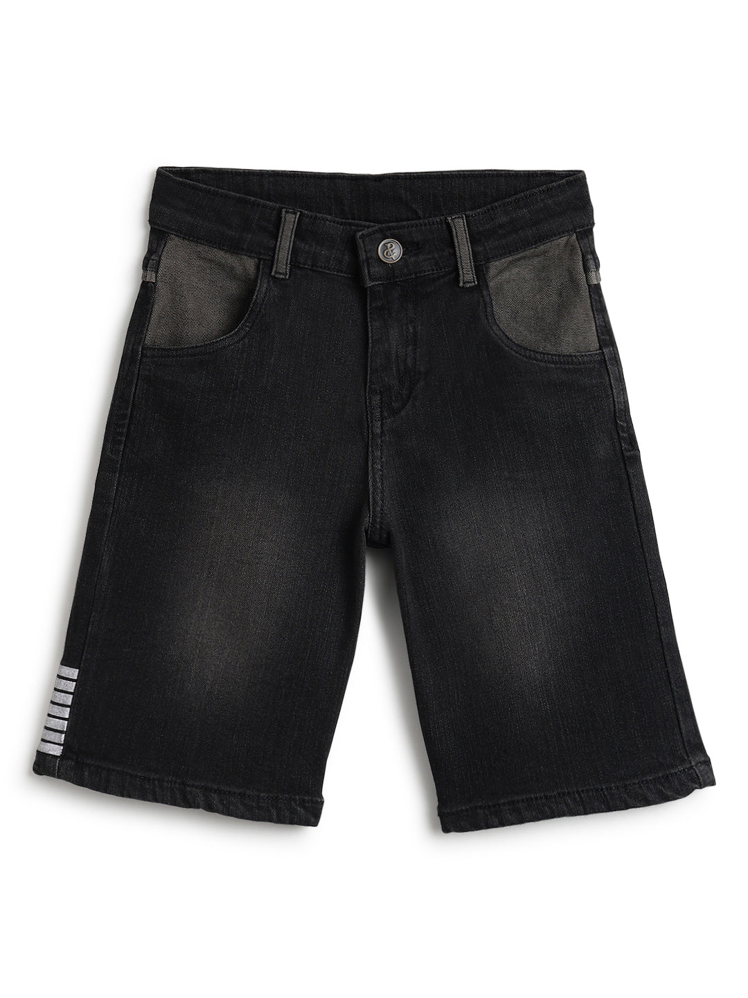 Boys Denim Black Stretchable Washed  Bermuda Shorts