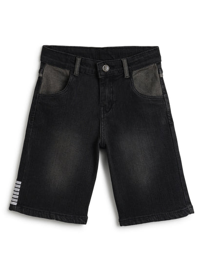 Boys Denim Black Stretchable Washed  Bermuda Shorts