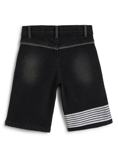 Boys Denim Black Stretchable Washed  Bermuda Shorts