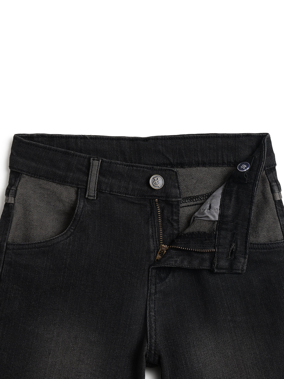 Boys Denim Black Stretchable Washed  Bermuda Shorts