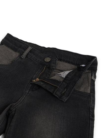 Boys Denim Black Stretchable Washed  Bermuda Shorts