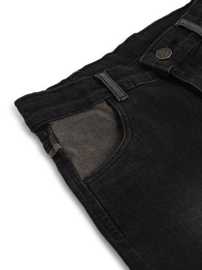 Boys Denim Black Stretchable Washed  Bermuda Shorts
