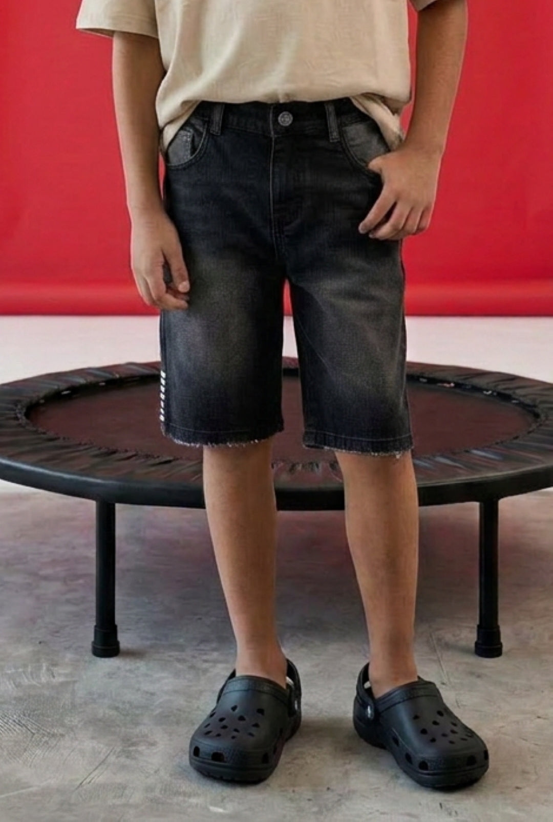 Boys Denim Black Stretchable Washed  Bermuda Shorts