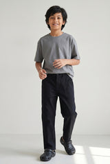 Boys Black Cotton Twill Tapered Fit Solid Casual Trousers