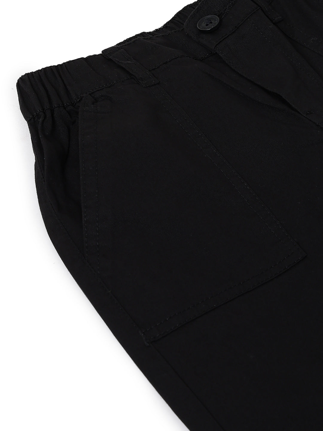Boys Black Cotton Twill Tapered Fit Solid Casual Trousers