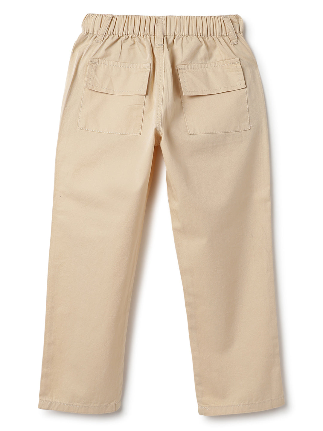 Boys Cream Cotton Twill Tapered Fit Solid Casual Trousers