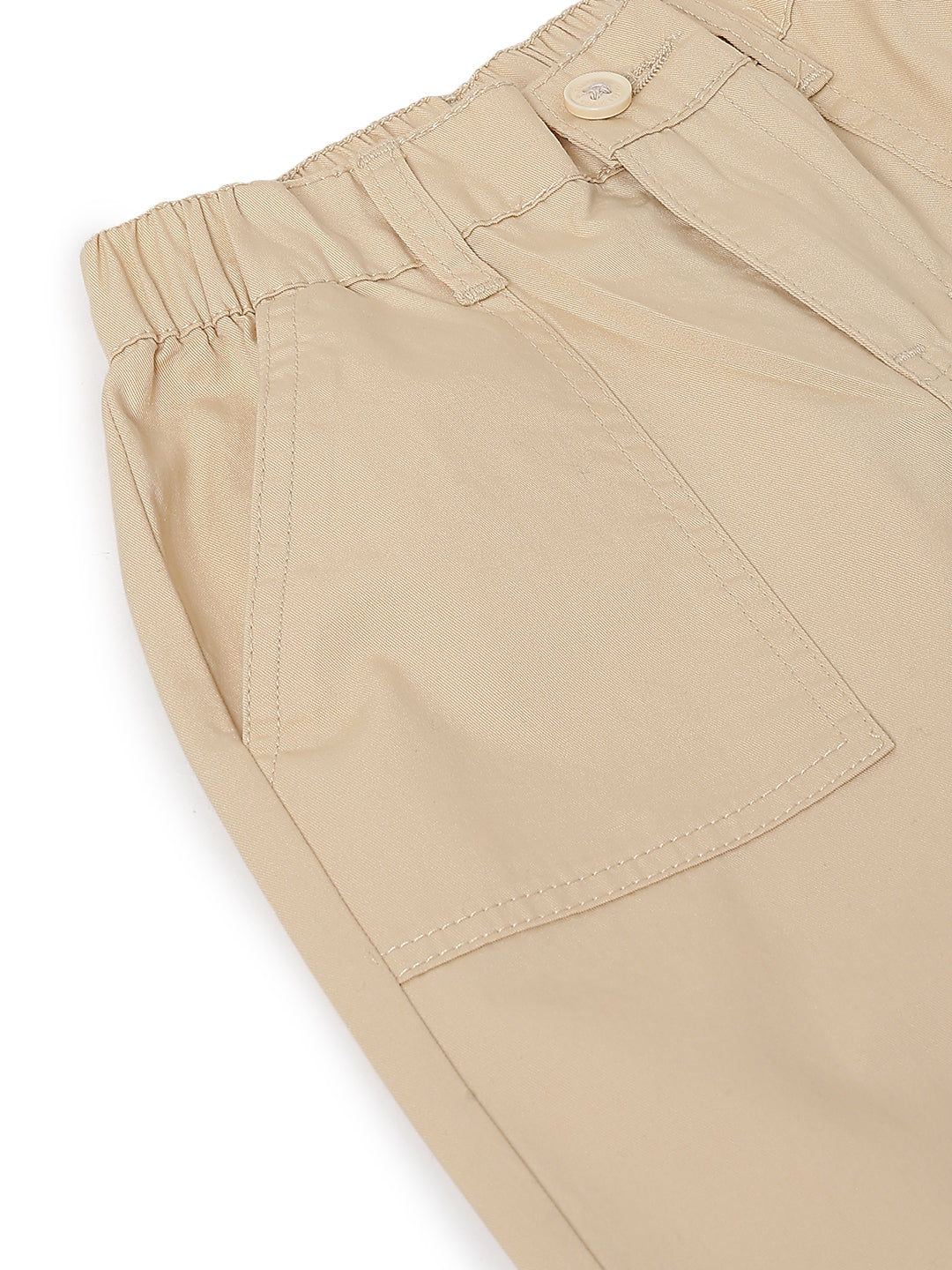 Boys Cream Cotton Twill Tapered Fit Solid Casual Trousers