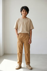 Boys Khaki Cotton Twill Tapered Fit Solid Casual Trousers