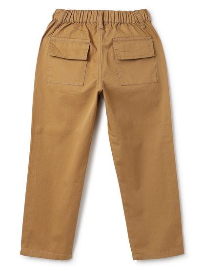 Boys Khaki Cotton Twill Tapered Fit Solid Casual Trousers