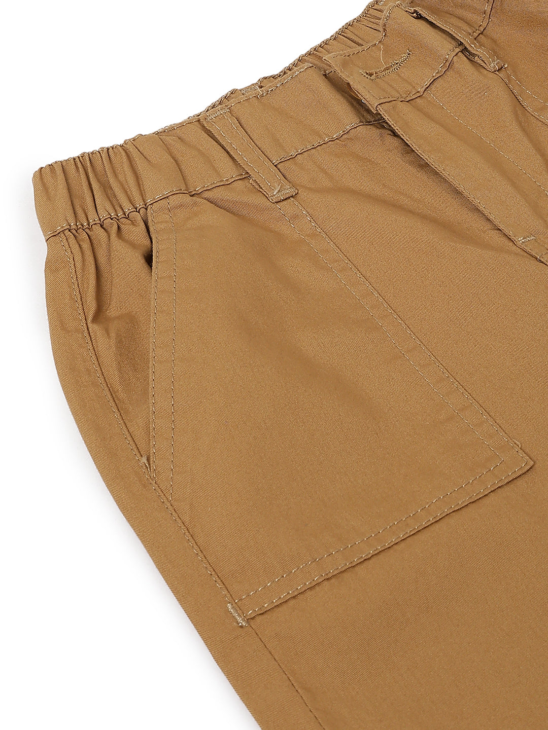Boys Khaki Cotton Twill Tapered Fit Solid Casual Trousers