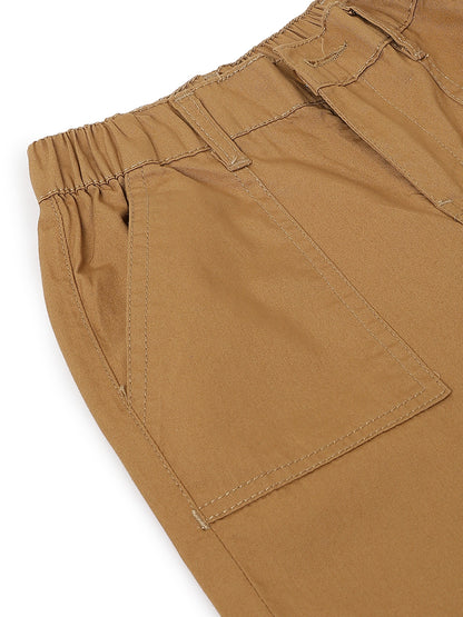 Boys Khaki Cotton Twill Tapered Fit Solid Casual Trousers