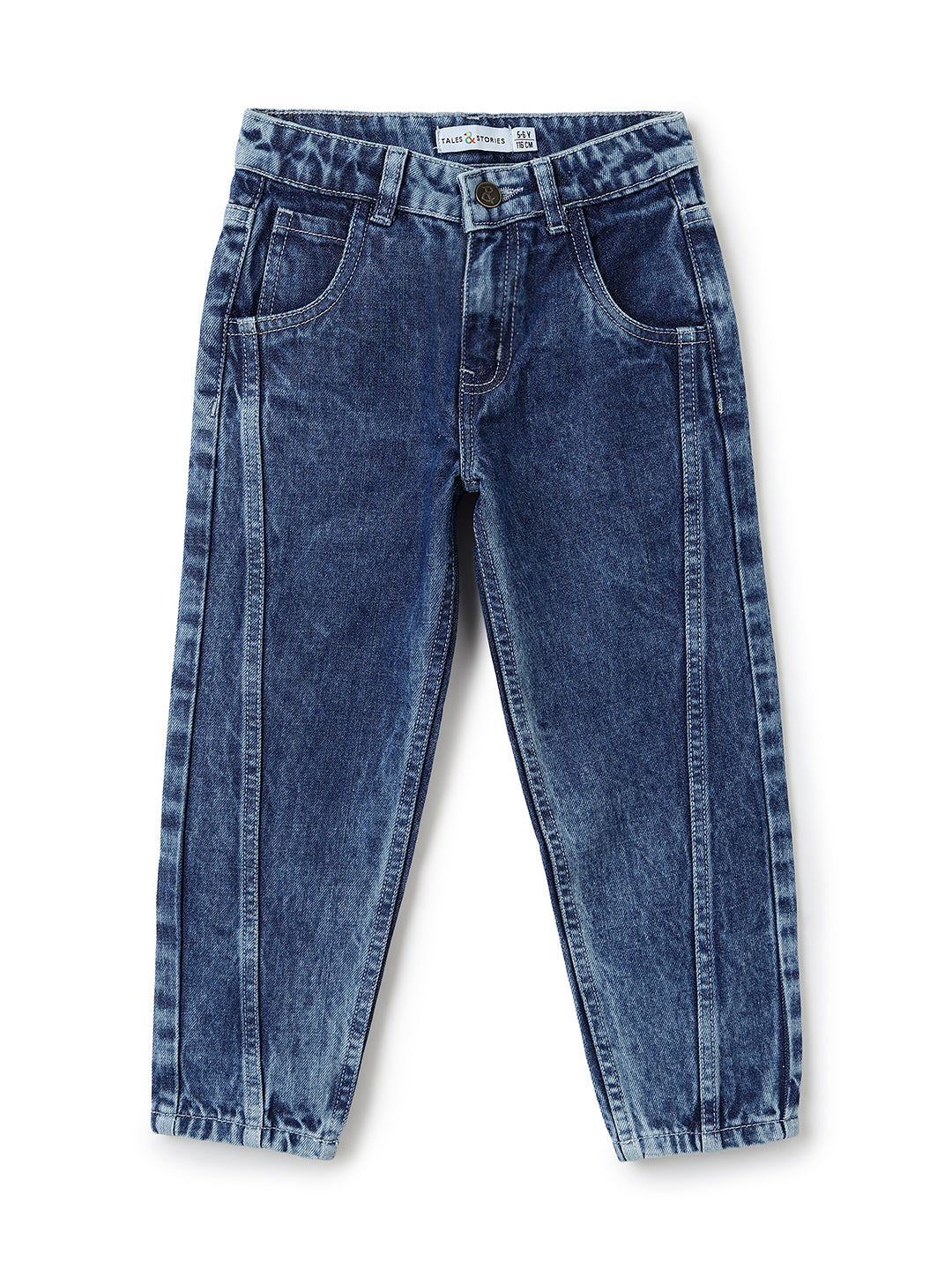 Girls Dark Blue Mom Fit Denim Light Faded Jeans