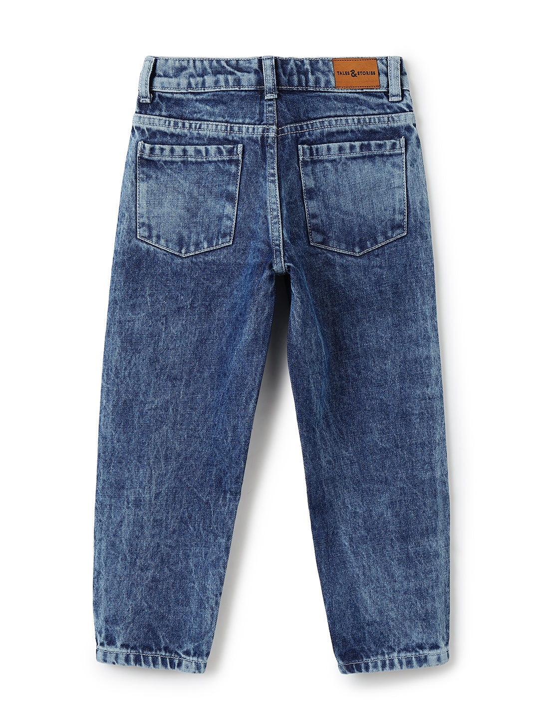 Girls Dark Blue Mom Fit Denim Light Faded Jeans