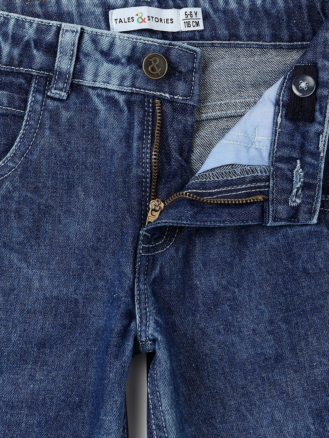 Girls Dark Blue Mom Fit Denim Light Faded Jeans