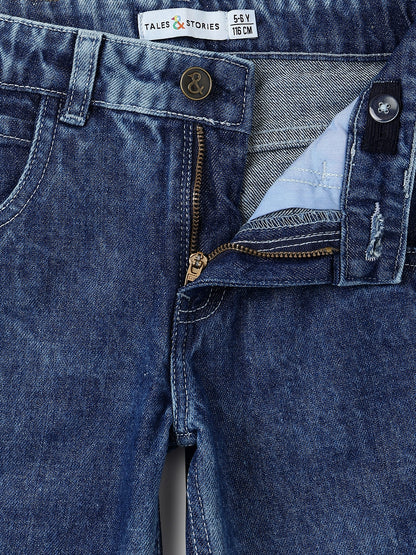 Girls Dark Blue Mom Fit Denim Light Faded Jeans
