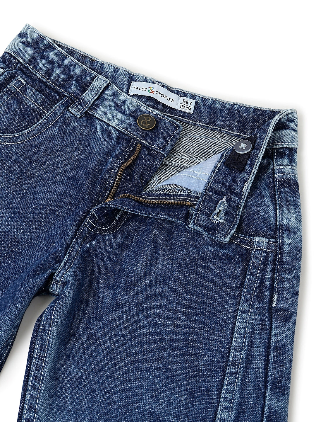 Girls Dark Blue Mom Fit Denim Light Faded Jeans