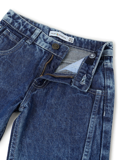 Girls Dark Blue Mom Fit Denim Light Faded Jeans